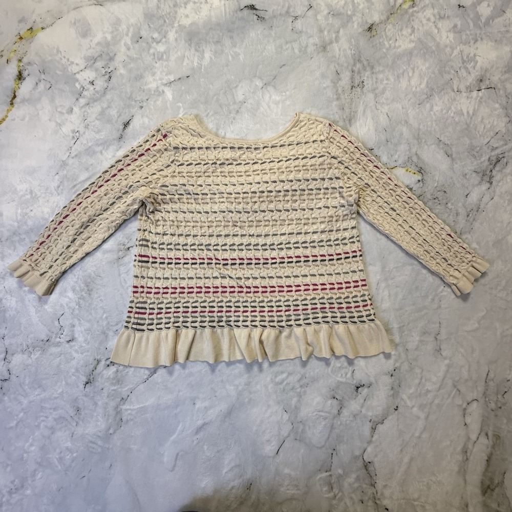 Nic+Zoe Sweater Womens Size‎ XL Beige Multicolor Crochet Knit Ruffle Hem